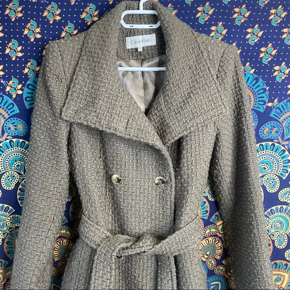 Calvin Klein Wool Blend Trench Coat - Picture 2 of 16
